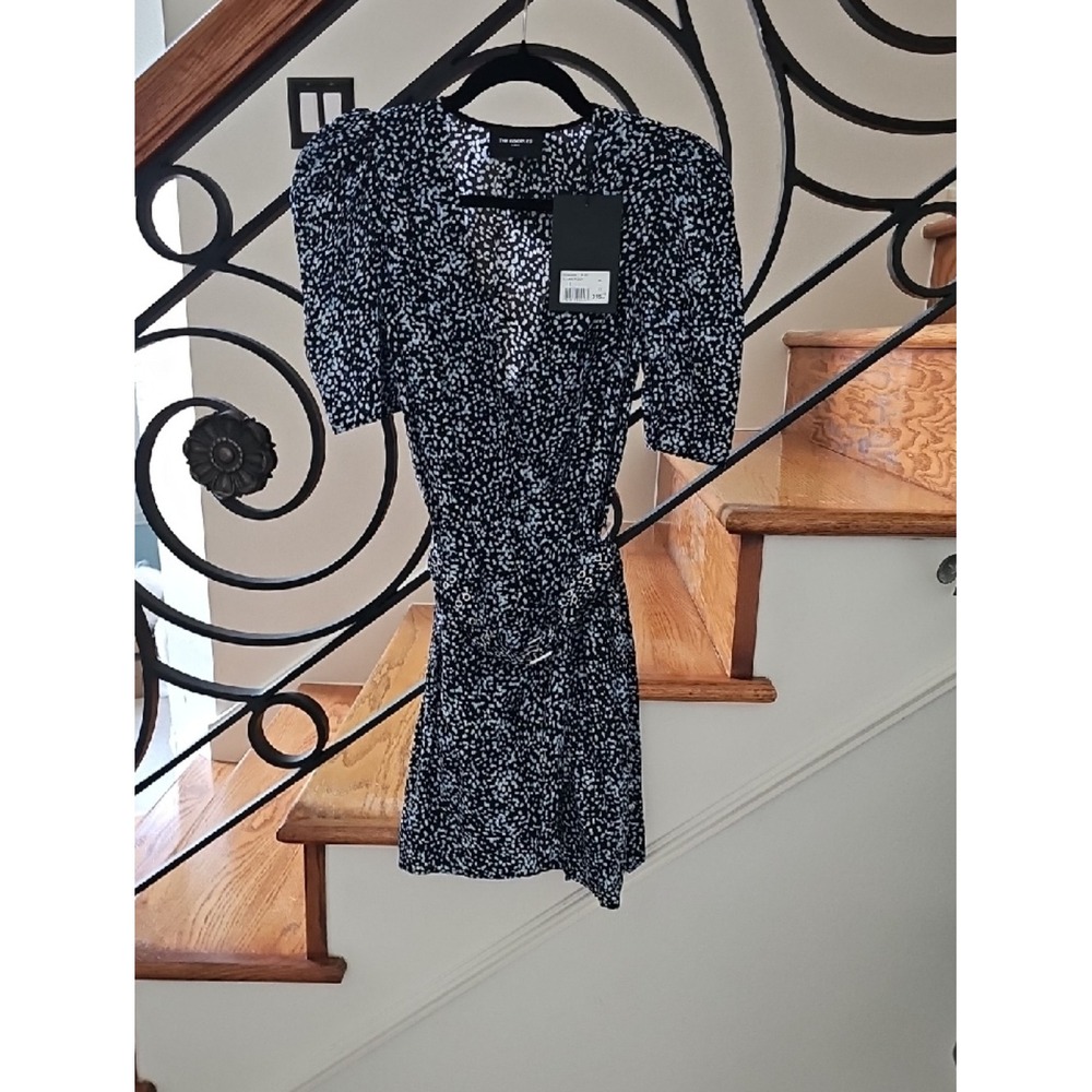 The‎ Kooples Summer Dot Blue Black Belted Mini Dress FROB24285K Size 0 XS
